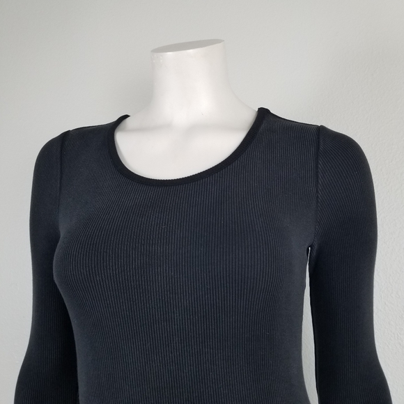 Marine Layer Lexi Black Rib Knit Bodycon Midi Minimalist Slimming Dress Size XS - Picture 5 of 12